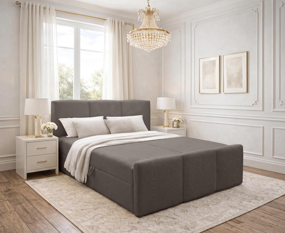 BOXBETT ANKARRA 140x200 cm mit Bettkasten und Matratze - Braun + TOPPER - Schwarz/Braun, Holz/Holzwerkstoff (140/200cm) - AX Living
