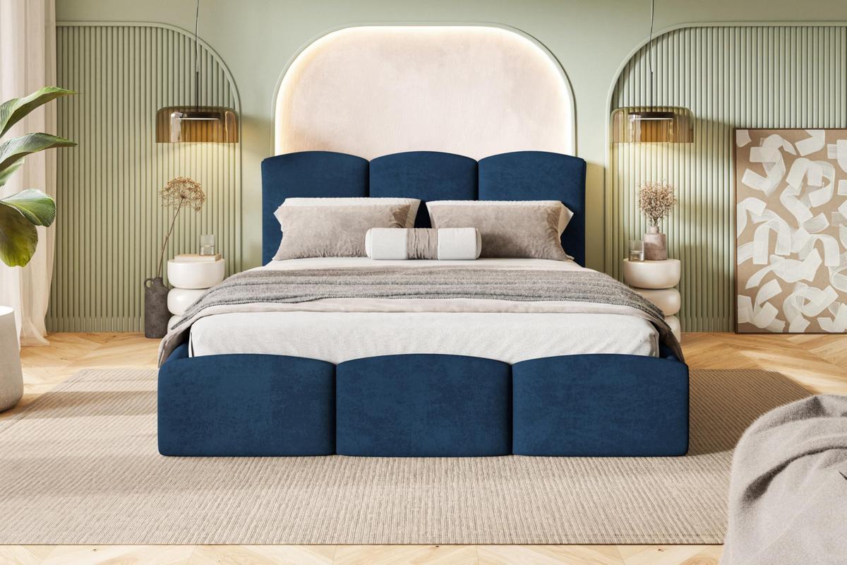 BETT 120x200 - Polsterbett mit Bettkasten und Holzrahmen - Modern Betten - Glatter Kronos-Stoff- Kollektion Zoya - Blau - Blau, Holz/Textil (120/200cm) - Alpi-Möbel