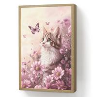 WANDLEUCHTE MIT AKKU Kätzchen - Blumen - Schmetterlinge - Lila 40x60 cm - Altrosa, Holzwerkstoff (40/60/8cm) - OnlyWow