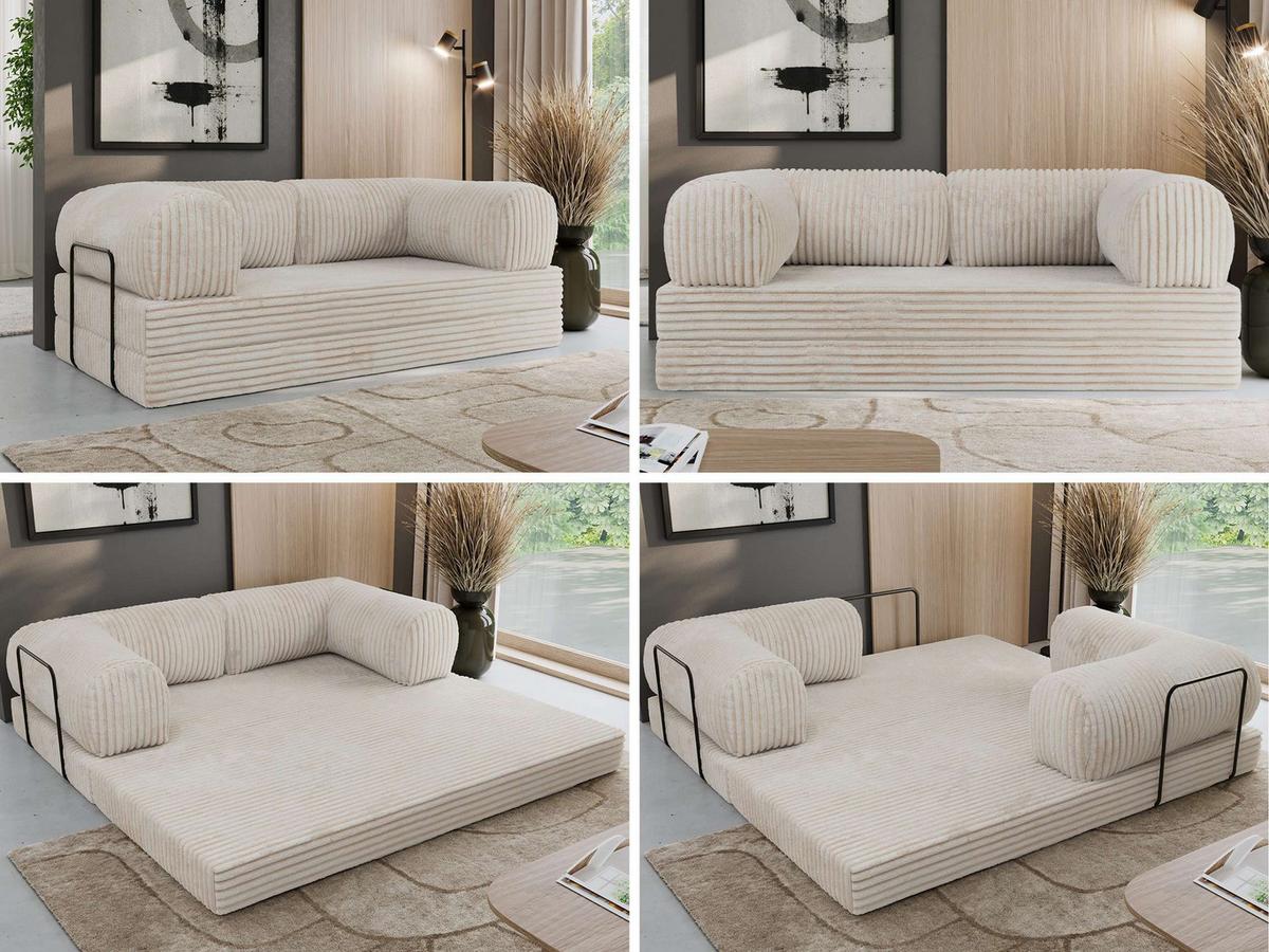 3-SITZER SOFA ORSETTO - Beige Cord - Beige/Schwarz, Textil/Metall (200/70/100cm) - MKS