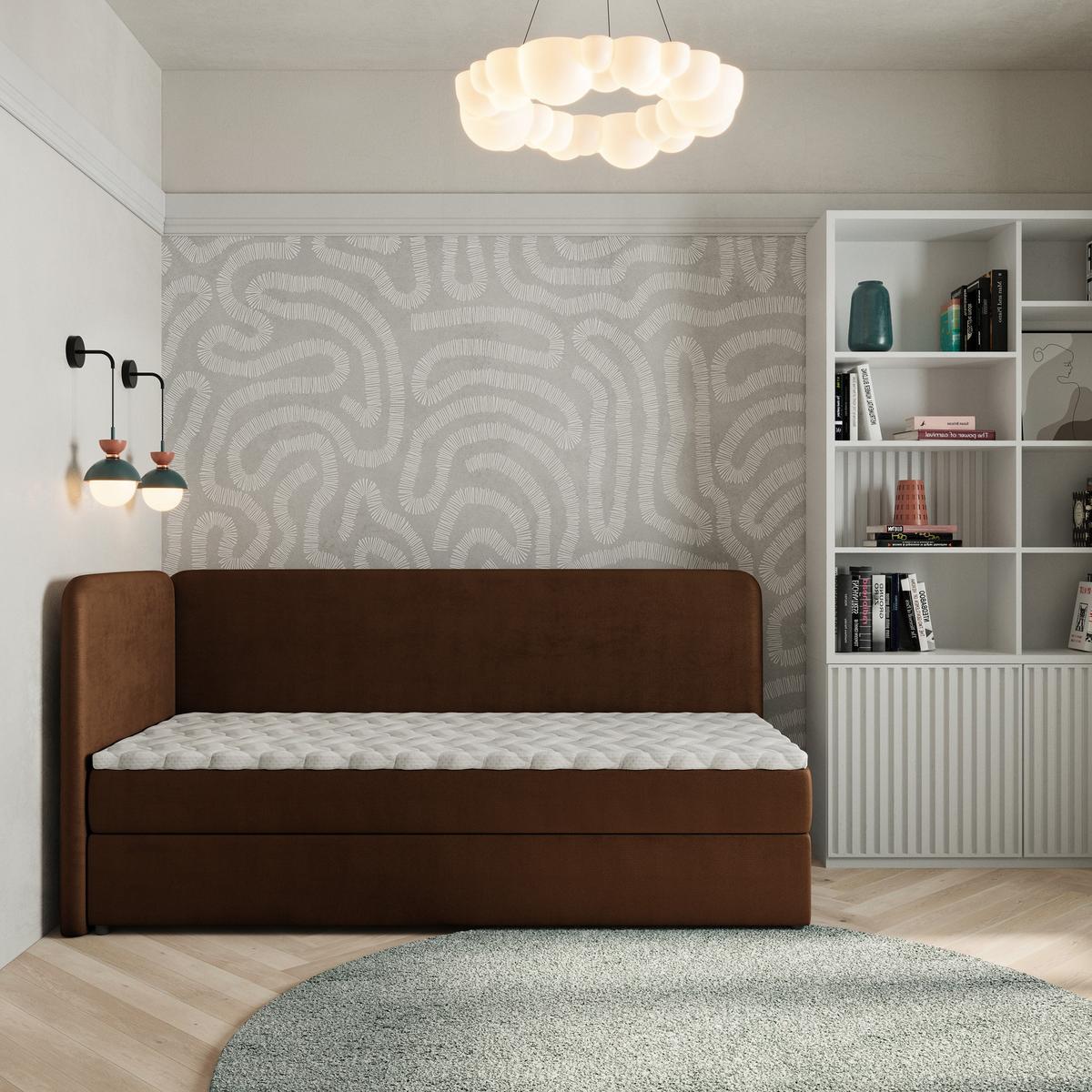 BOXBETT GINA 100x200 cm mit Matratze und Topper, H2+H3 - Braun - Braun, Holz (100/200cm) - MASSENO