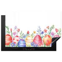 HERDABDECKPLATTE Blumengarten - Bunt - Eier Ceranfeldabdeckung 80x52 cm - Weiß, Kunststoff (80/52/0.2cm) - MuchoWow