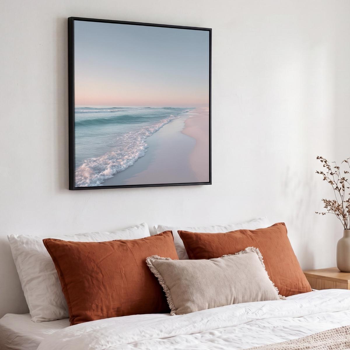 LEINWAND Bilder mit Rahmen - Küstenlinie - Pastell - Wasser - 50x50 - Pastellblau, Textil (50/50cm) - MuchoWow