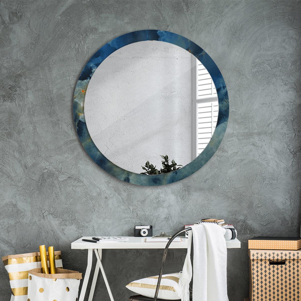 SPIEGEL Ø90 cm Rund mit Aufdruck - Blau, Glas (90/90/0.4cm) - TULUP
