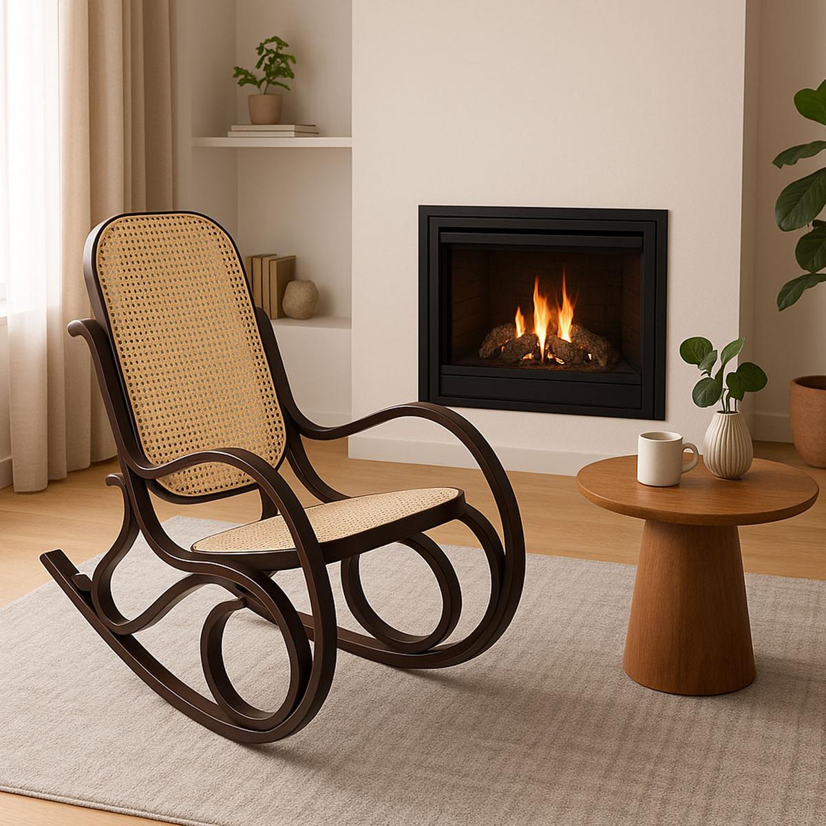SCHAUKELSTUHL Walnuss Dekor - Beige/Walnussfarben, Holz (55/90/96cm) - MCW