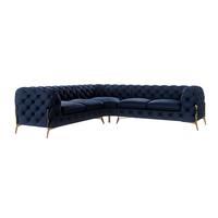 ECKSOFA Chesterfield Lexi Marineblau Samt - Goldfarben/Dunkelblau, Holz/Textil (264/264cm) - S-Style Möbel