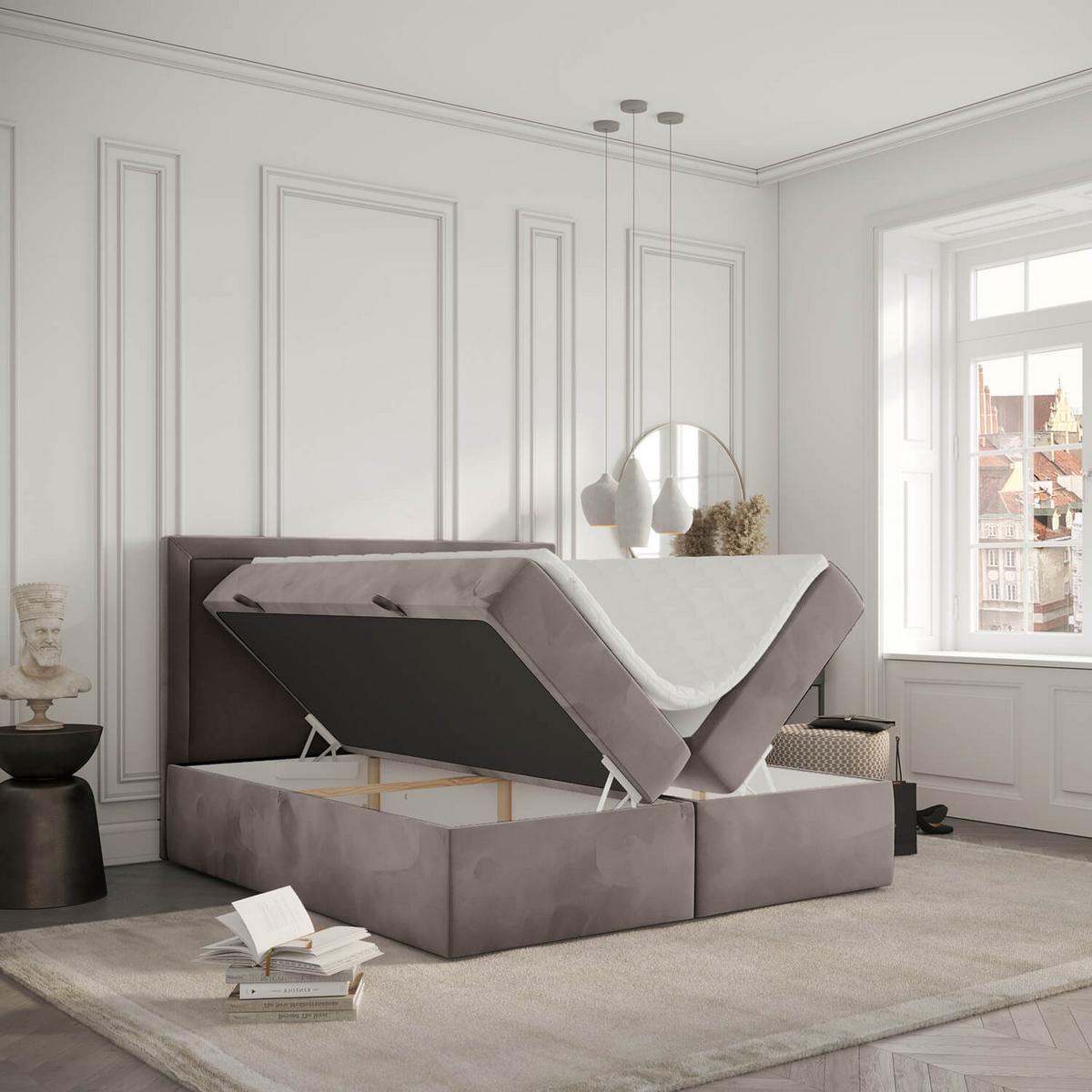 BOXBETT Jodan 160/200 cm Taupe im Magic Velvet Stoff - Taupe/Schwarz, Holz/Holzwerkstoff (160/200cm) - AltaBeds