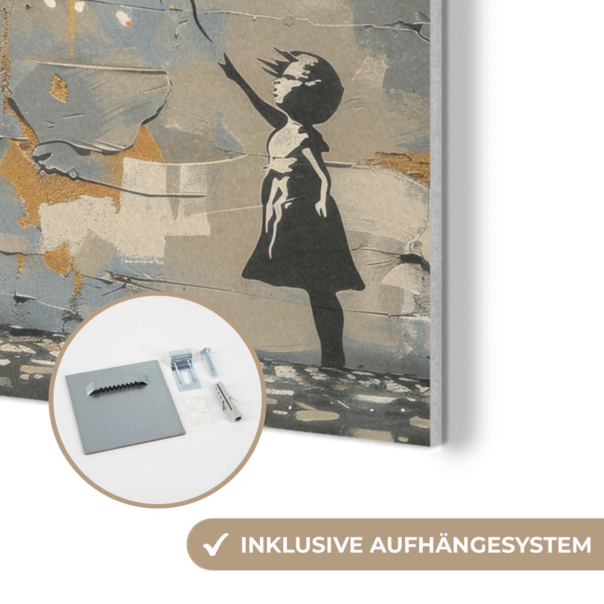 AKUSTIKBILD Baum - Graffiti - Banksy-Stil - Ballon-Mädchen Akustikpaneele 80x80 cm - Blaugrau, Kunststoff (80/80/0.9cm) - MuchoWow