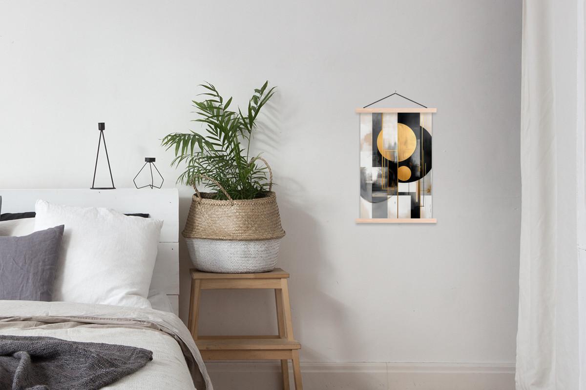 POSTER MIT MAGNETLEISTEN Abstrakt - Gold - Silber - Formen - Ästhetisch - Modern Deko Wohnzimmer 40x60 cm - Goldfarben, Textil (40/60/0.15cm) - MuchoWow