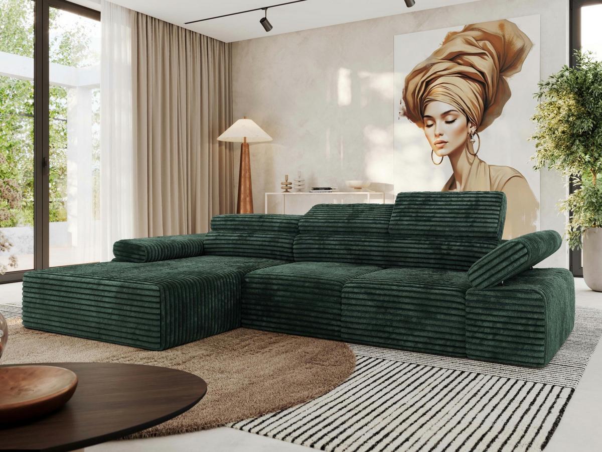 ECKSOFA RILASSO L Grün Cord - links - Schwarz/Grün, Kunststoff/Textil (296/174cm) - MKS