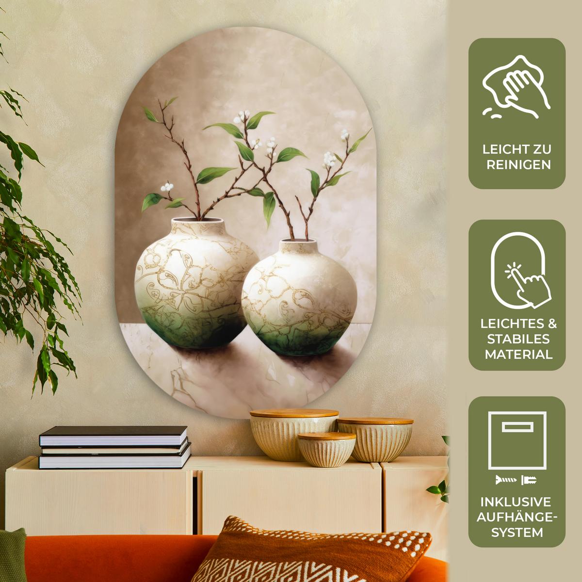 WANDBILD Blumen - Vase - Weiß - Botanisch - Beige Deko Groß 80x120 cm - Ecru, Kunststoff (80/120cm) - MuchoWow