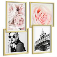 BILDER SET 4er Set - 50x50 cm & 40x60 cm Goldrahmen - Eiffels Porträt einer Frau mit Rosen - Goldfarben, Kunststoff (50/50cm) - TULUP