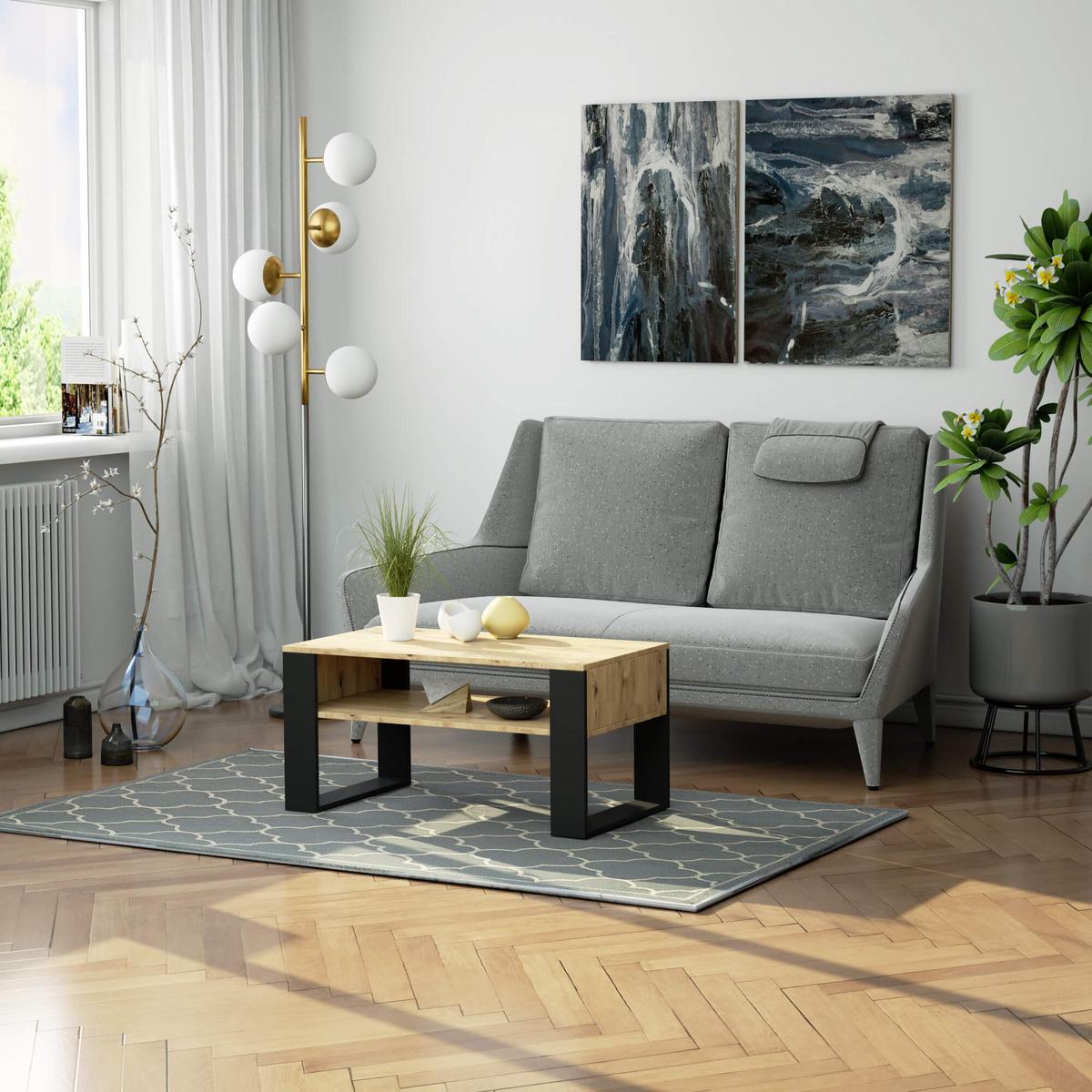 COUCHTISCH Eiche Artisan, Schwarz 45/92/50 - Schwarz/Eiche Artisan, Textil (50/92/45cm) - RAUMHIRSCH FURNITURE