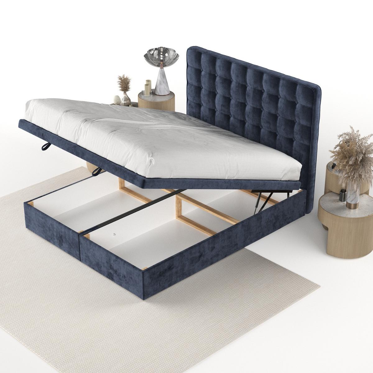 POLSTERBETT Celestia mit Stauraum 180/200 cm Marineblau im Lotta Stoff - Schwarz/Dunkelblau, Holz/Holzwerkstoff (180/200cm) - AltaBeds