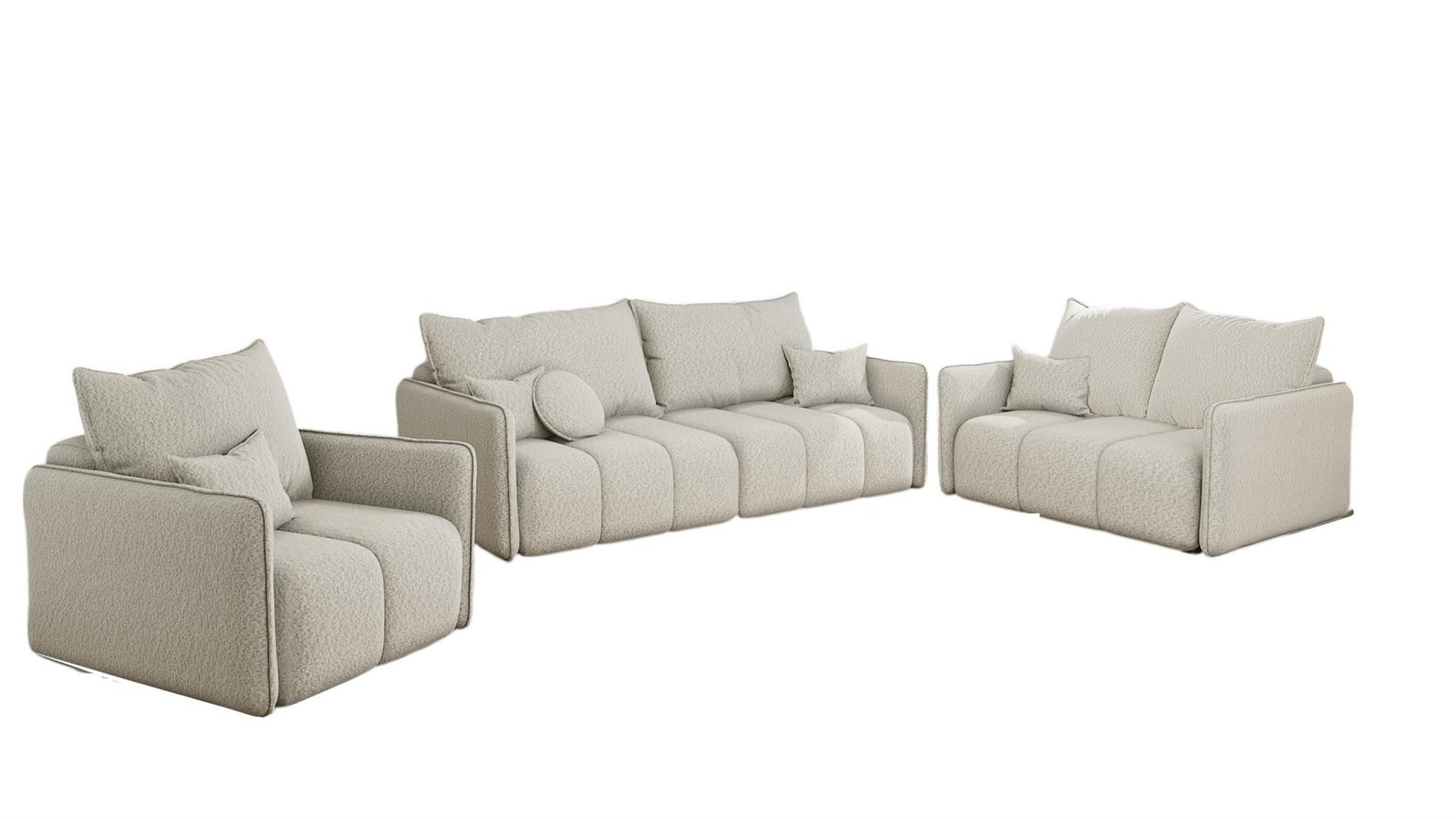 SOFASET Morgano 3-2-1 - Creme, Holzwerkstoff/Textil (216/86/102cm) - Fun Möbel