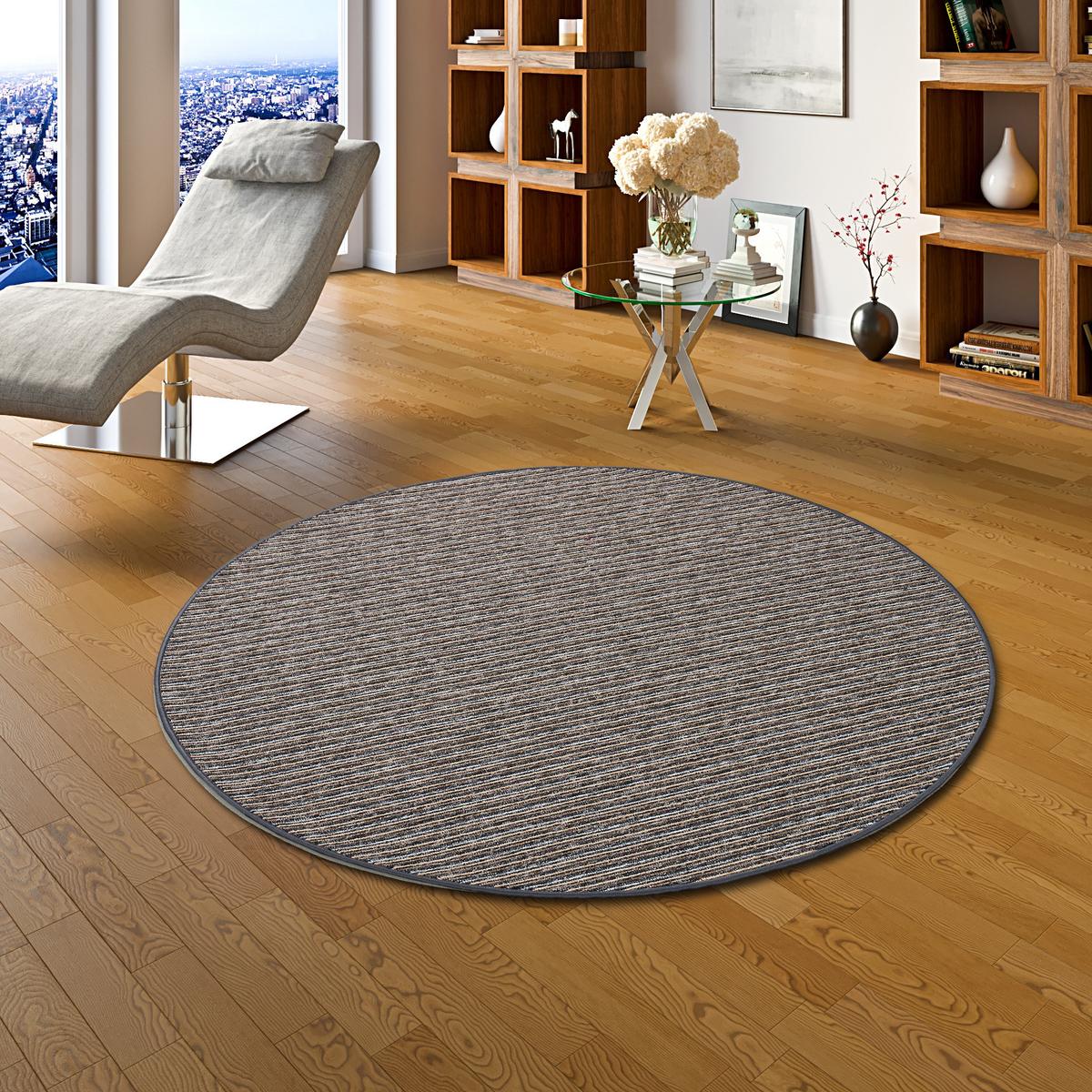 STREIFENBERBER TEPPICH MARTA RUND - Anthrazit, Textil (100/100cm) - Snapstyle