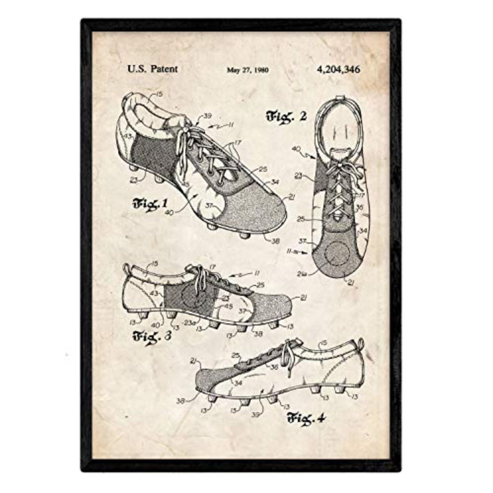POSTER Stiefel Patent Gerahmt A3 Schwarzer Rahmen - Schwarz, Papier (29.7/5/42cm) - Nacnic