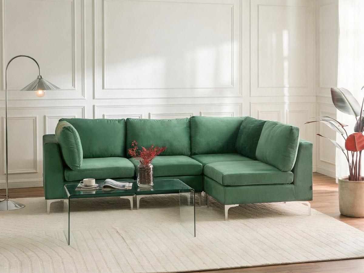 ECKSOFA Modul 4-Sitzer linksseitig Grün Samtstoff Evja - Grün, Textil (235/150cm) - Beliani