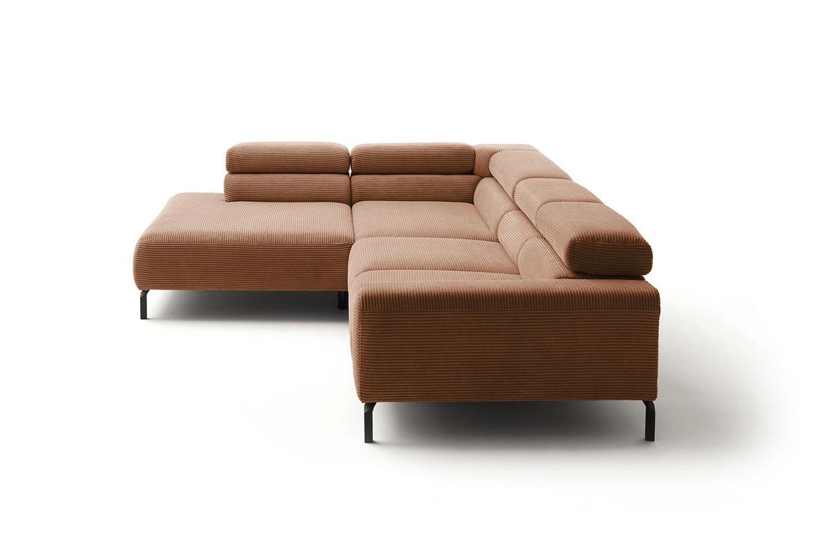 ECKSOFA DELIA Braun Cord Relaxfunktion - Schwarz/Braun, Textil/Metall (276/219cm) - KAWOLA