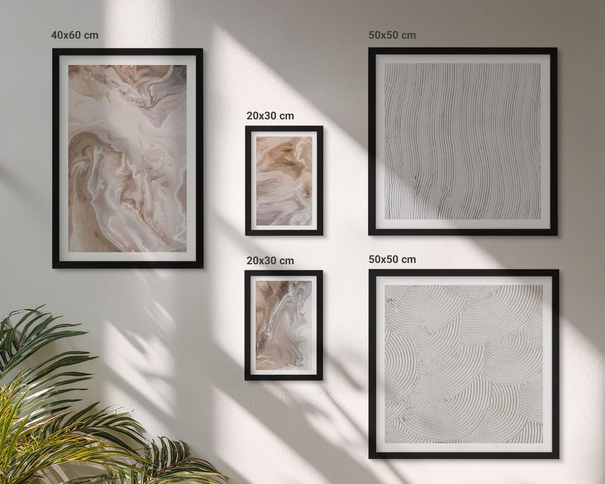 BILDER SET 5er Set - 50x50 cm & 20x30 cm & 40x60 cm Schwarzer Rahmen - Abstrakte Marmormuster aus Stein - Schwarz, Kunststoff (40/60cm) - TULUP