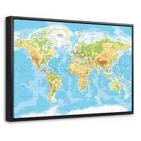 LEINWAND Bilder mit Rahmen - Weltkarte - Statistisch - Blau - Erde - Bildung - 30x20 - Blau, Textil (30/20cm) - MuchoWow