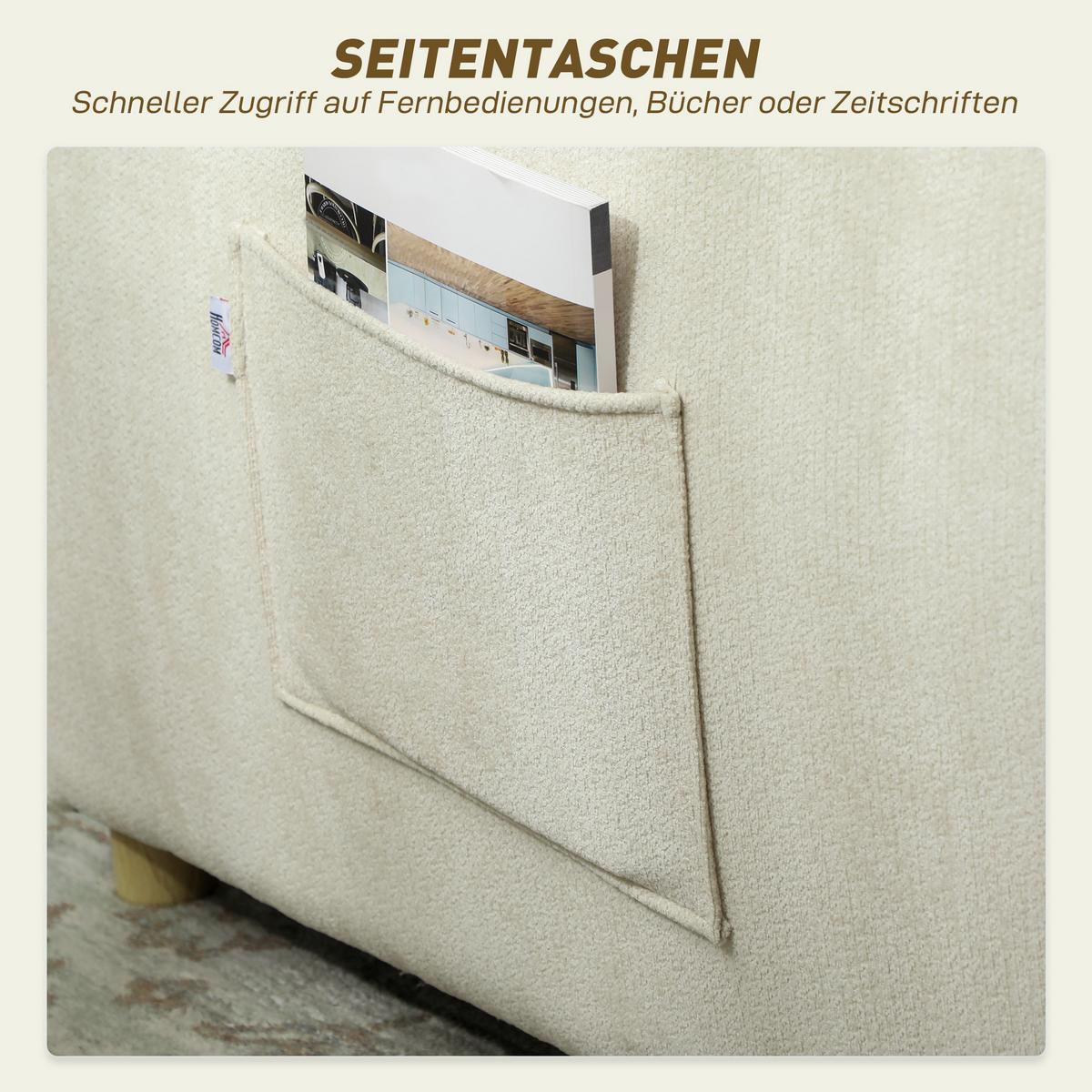 SCHLAFSESSEL Polyester Eukalyptusholz Cremeweiß - Eukalyptusholzfarben/Creme, Holz/Textil (84/87/88cm) - HOMCOM