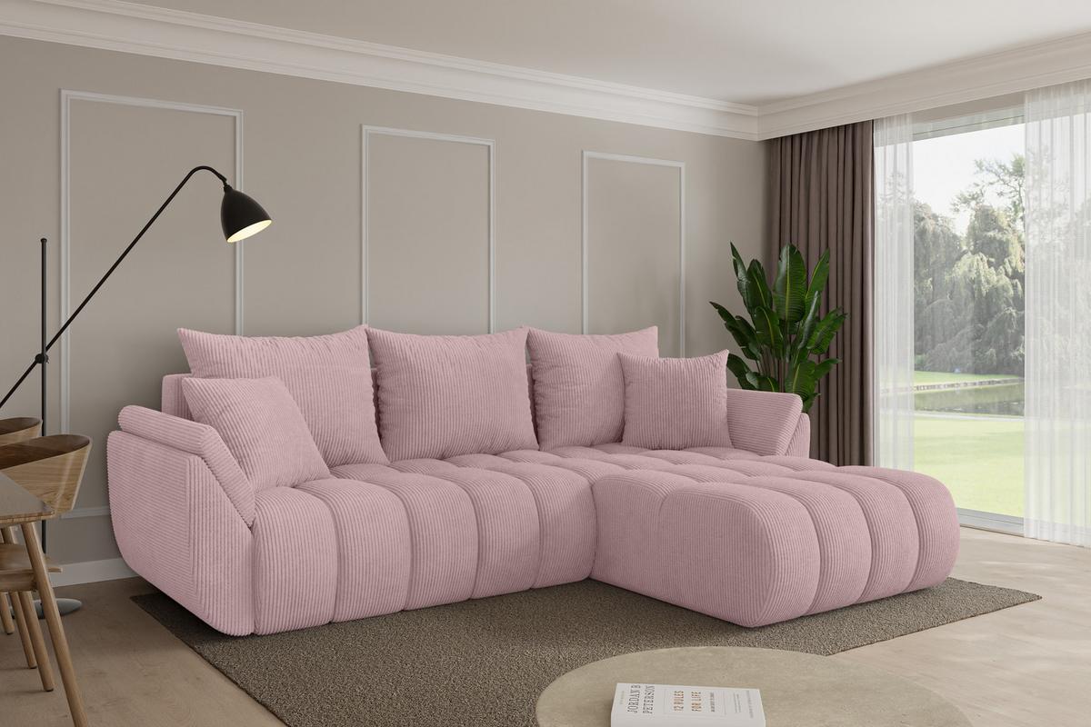 ECKSOFA mit Schlaffunktion Ottomane Rechts TOKO-L-v1 277x194x86 Rosa Cord - Schwarz/Rosa, Holzwerkstoff/Kunststoff (277/194cm) - ALTDECOR