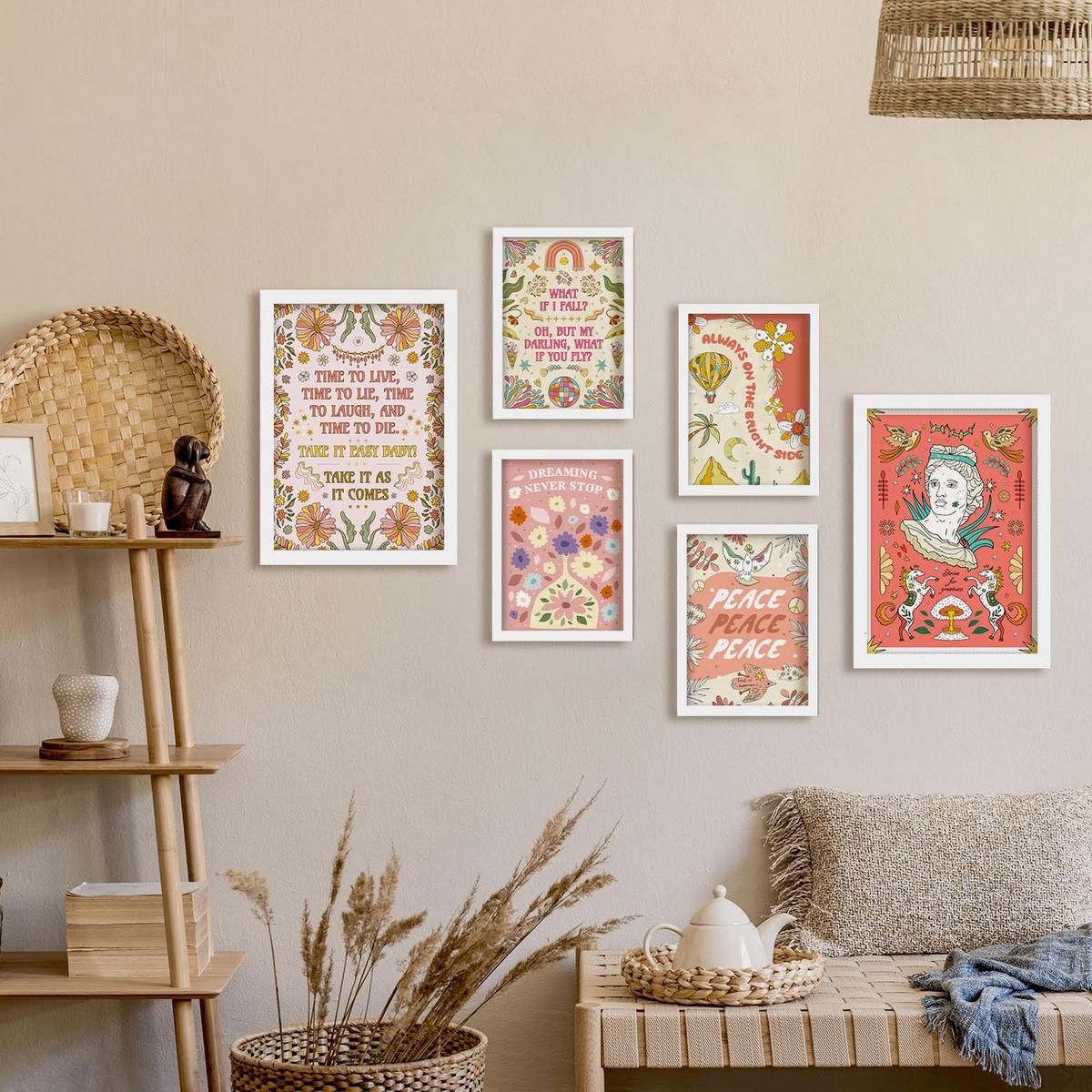 POSTER Set Mit 6 Drucken Von Pink In Brilliant Groovy Style Postersammlung Dekorative Rahmen Für Ihr Zuhause Wandkunstdruck A3 & A4 Weißer Rahmen - Weiß, Papier (29/3cm) - Nacnic