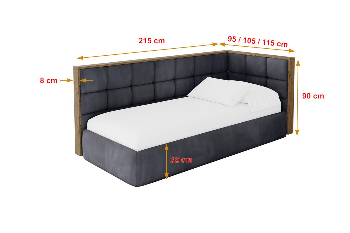 EINZELLBETT Jugendbett mit Bettkasten und Matratze H3/H4, Links - SOVY 90x200 Dunkelgrau - Dunkelgrau, Holzwerkstoff/Textil (90/200cm) - ALTDECOR