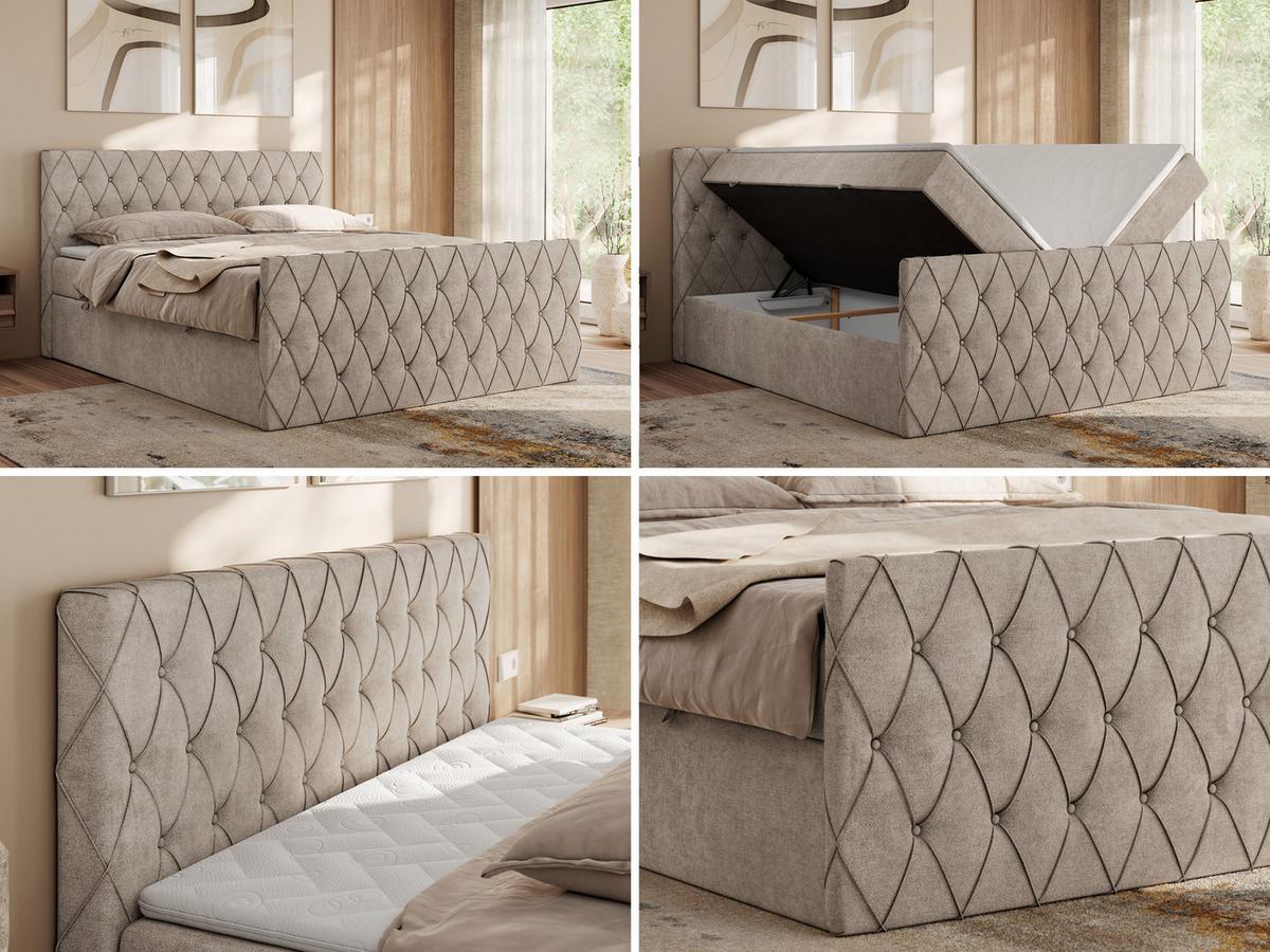 BOXBETT MIREN DUO 140/200 - Beige Strukture - H3 - Beige, Holz/Textil (140/200cm) - MKS