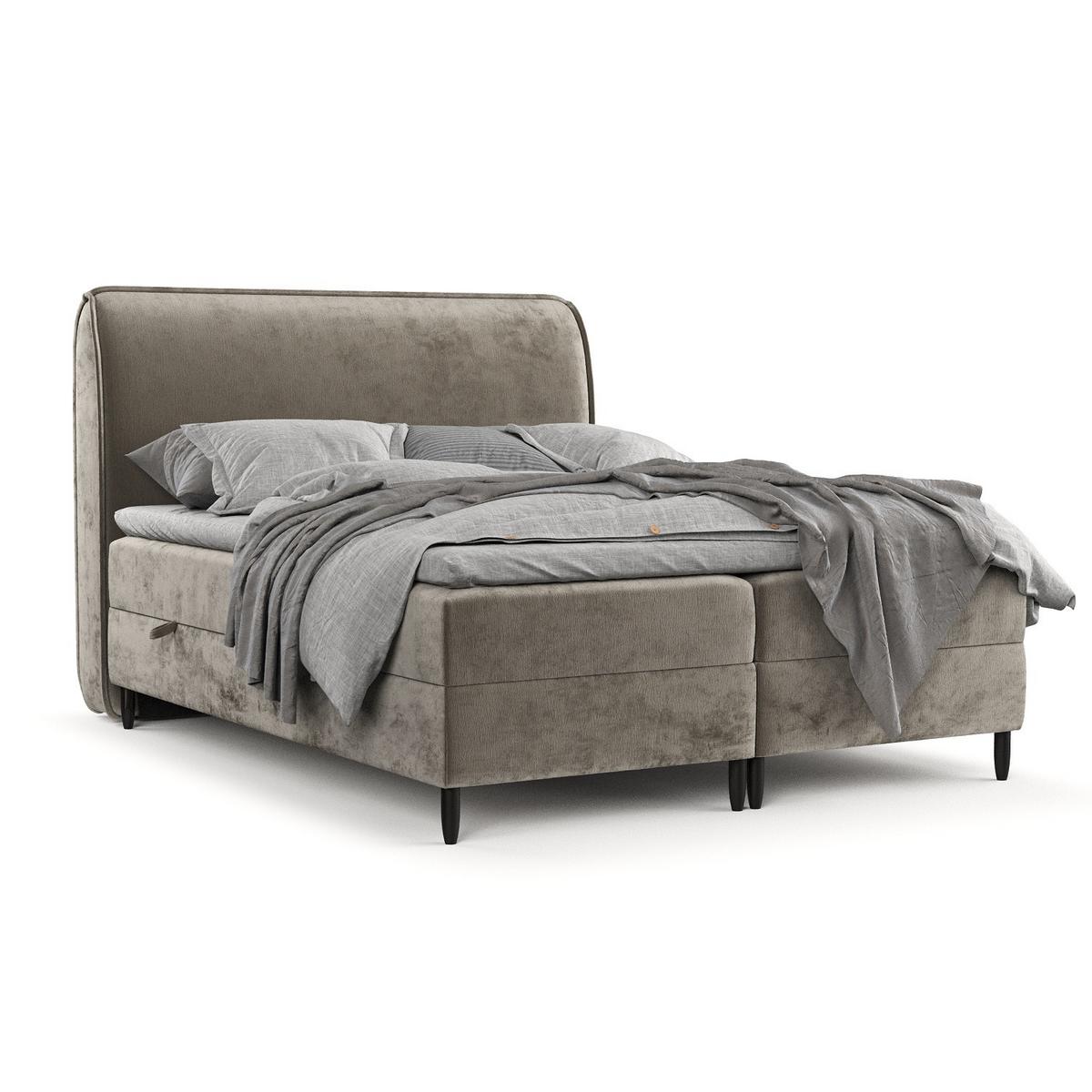 BOXBETT Lunaro 120/200 cm Beige im Lotta Stoff - Beige/Schwarz, Holz/Holzwerkstoff (120/200cm) - AltaBeds