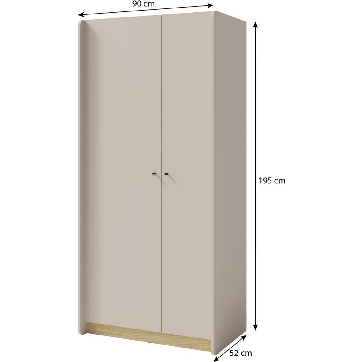 DREHTÜRENSCHRANK Alex für Jugenzimmer, mit 2 Türen, Sandbeige - Beige/Schwarz, Holzwerkstoff (90/195/52cm) - Beautysofa