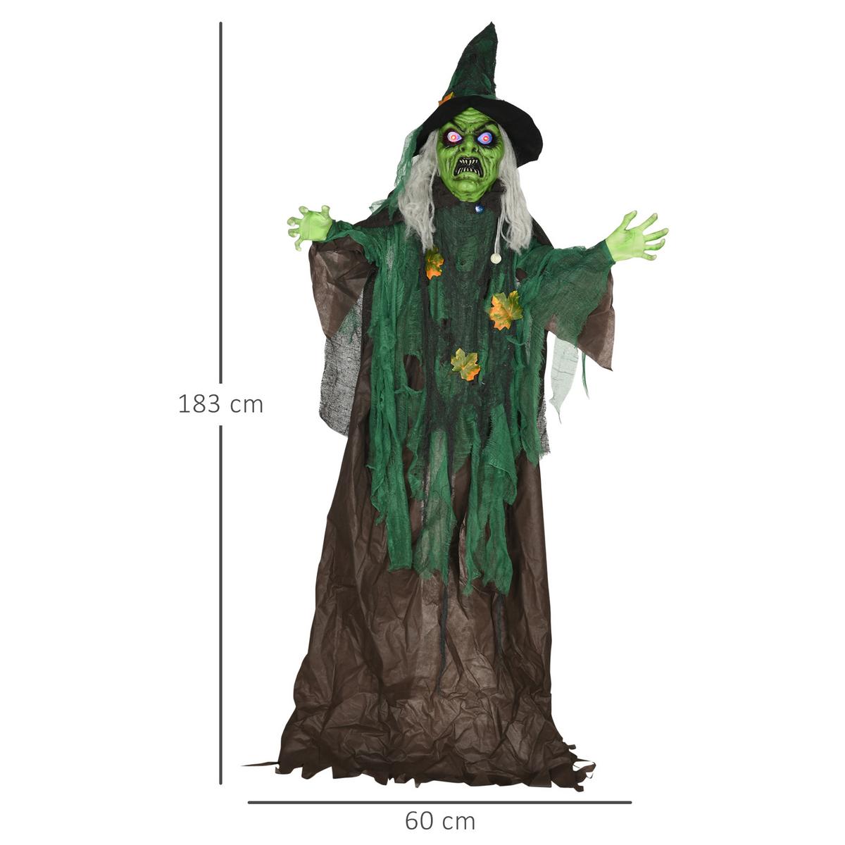 HALLOWEEN-HEXE 183cm Halloween Dekoration mit LED-Leuchte, Soundfunktion - Multicolor, Kunststoff (18/183/60cm) - HOMCOM
