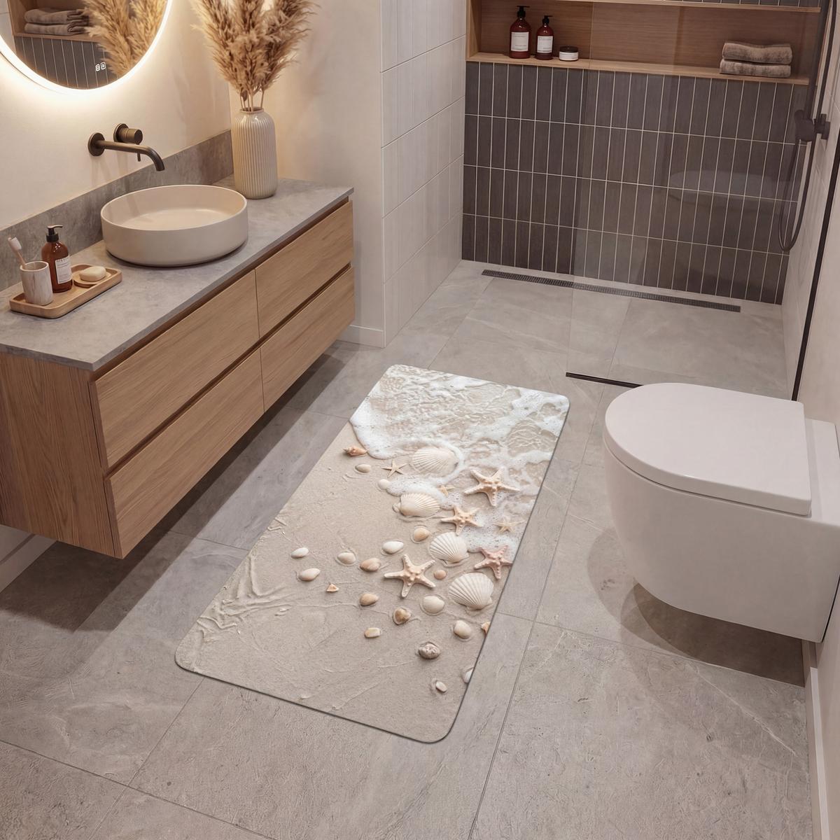 BADEMATTE Muscheln - Seesterne - Strand 60x120 cm - Sandfarben/Creme, Textil (60/120cm) - OnlyWow