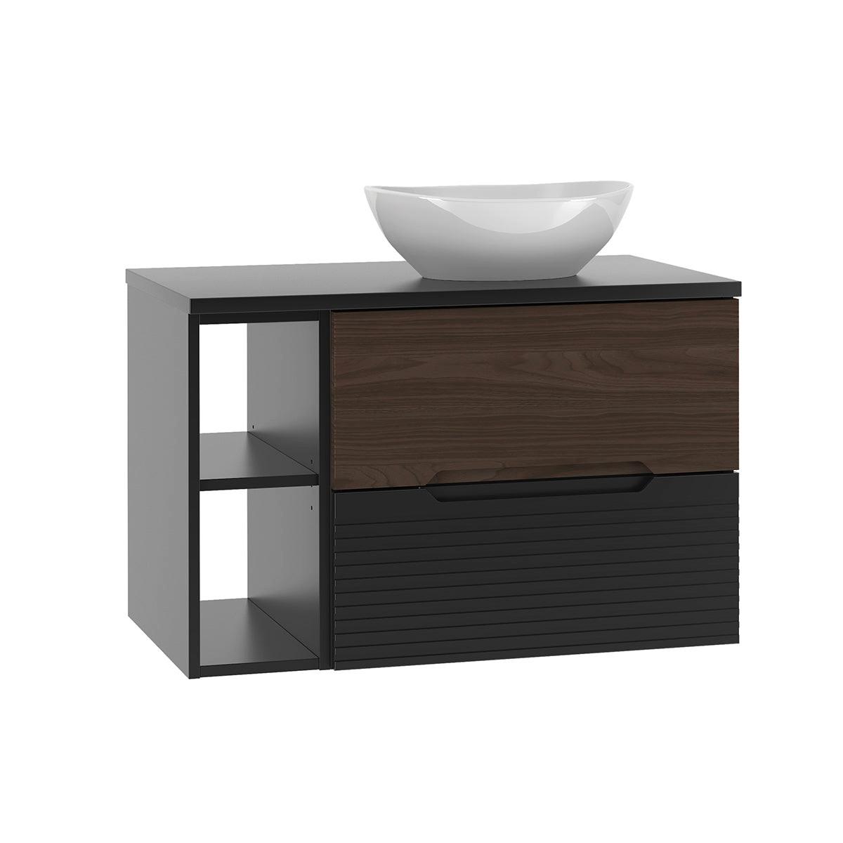 BADMÖBEL 80.6cm Sylla 2er-Set Schwarz und Holz - Schwarz, Holzwerkstoff (80.6/52.2/45.8cm) - Petits-meubles