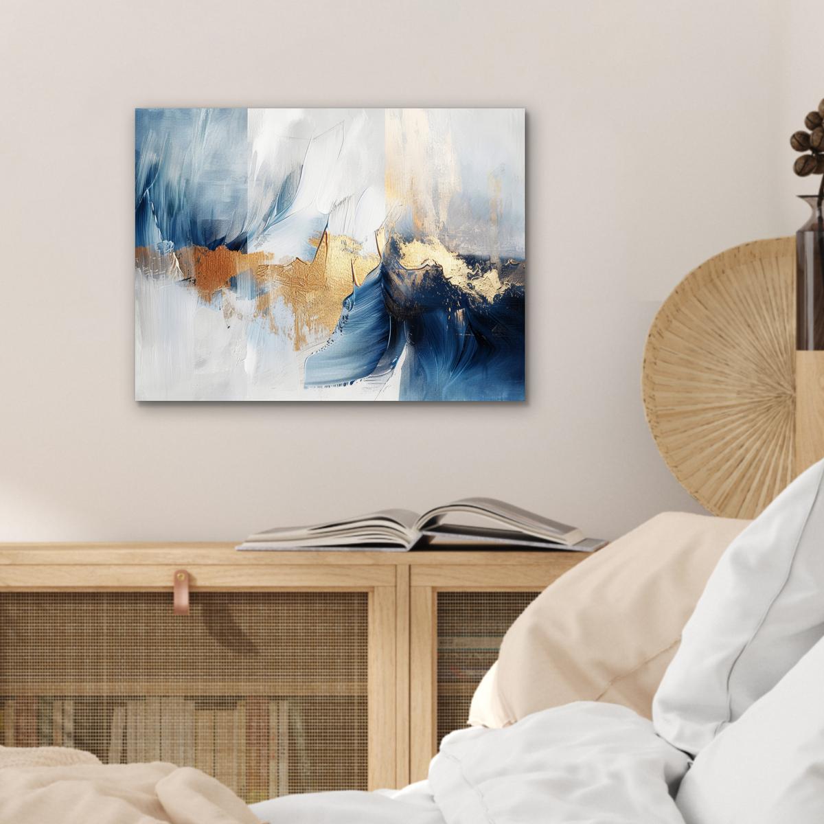 METALLBILD Gold - Blau - Aquarell - Kunst - Modern 40x30 cm - Hellblau, Metall (40/30cm) - MuchoWow