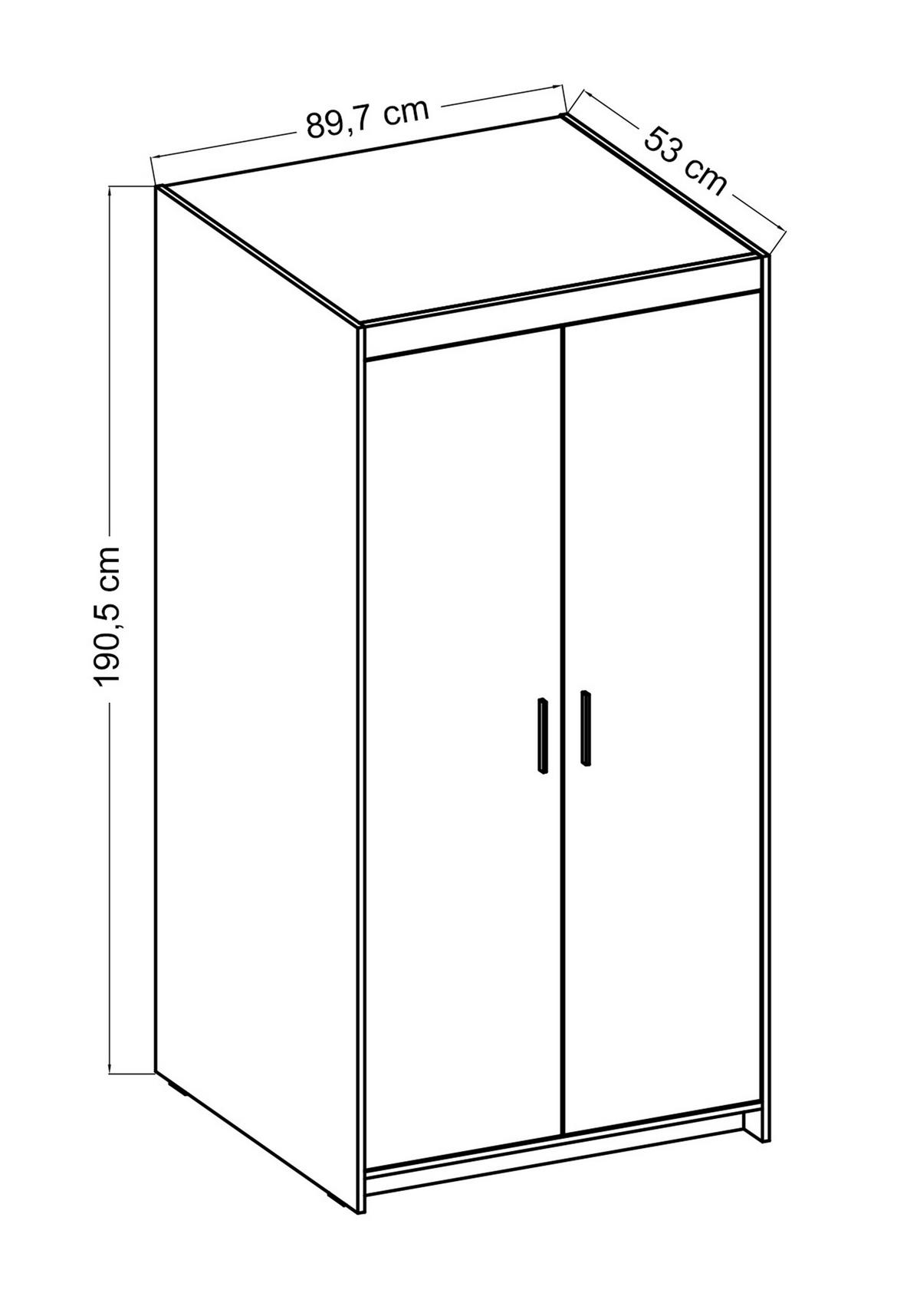KLEIDERSCHRANK Storicos Eiche Lefkas 89,7/190,5/53 cm - Modern 2-türig - Braun, Holzwerkstoff/Kunststoff (89.8/190.6/53cm) - AX Living