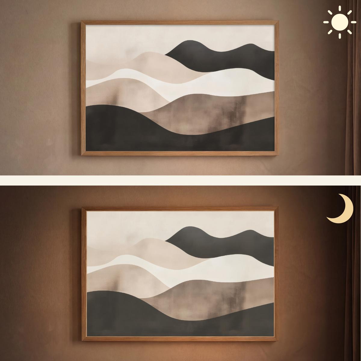 WANDLEUCHTE MIT AKKU Abstrakt - Landschaft - Wellen - Cremefarben 100x70 cm - Graubraun, Holzwerkstoff (100/70/8cm) - OnlyWow