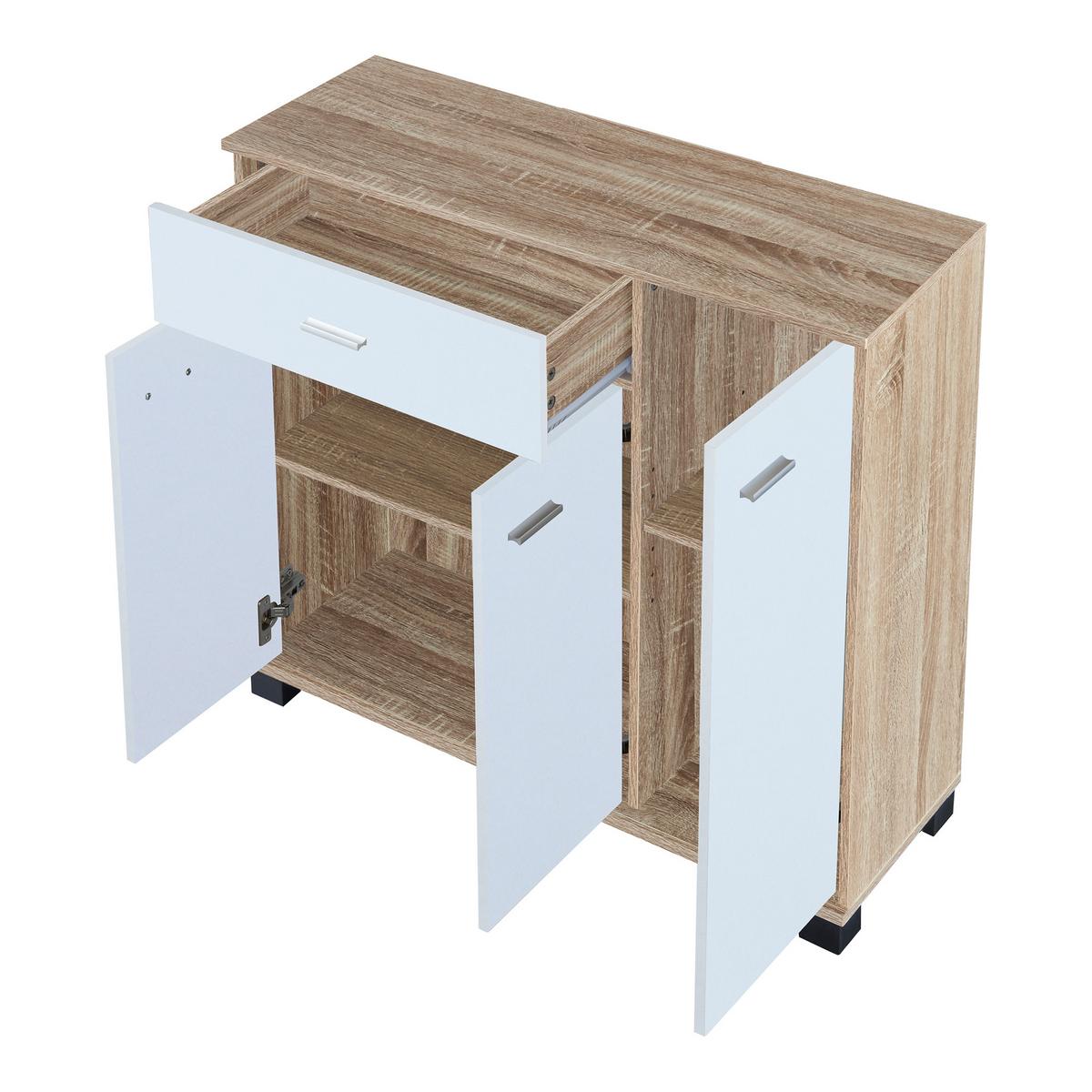 SIDEBOARD Bobeck - Eichefarben/Weiß, Holzwerkstoff (80/72/28cm) - [en.casa]