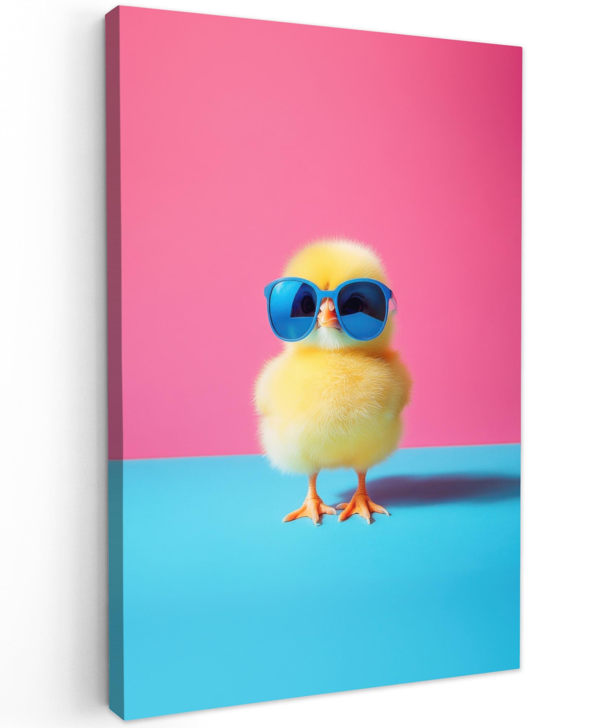 LEINWANDBILD Chick - Sonnenbrille - Blau Wanddeko 40x60 cm - Pink/Gelb, Textil (40/60cm) - MuchoWow
