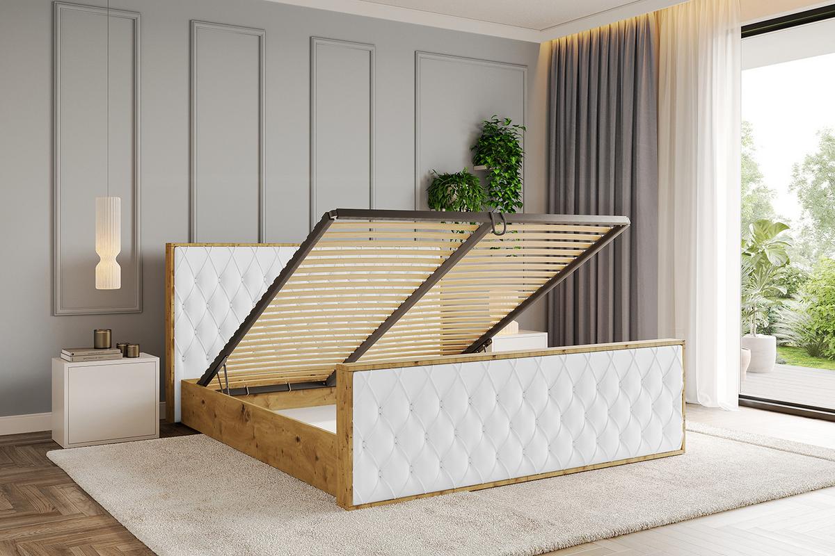 POLSTERBETT mit Bettkasten, Fußteil und Lattenrost, Boxbett ohne Matratze - ENZO5-Z 140x200 Weiß Kunstleder - Weiß Hochglanz, Holzwerkstoff/Textil (140/200cm) - ALTDECOR