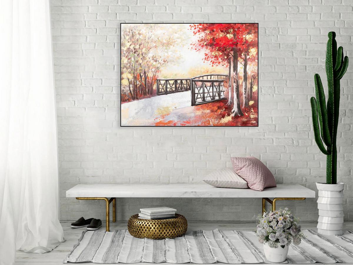 ACRYLBILD HANDGEMALT 100/75 cm - Beige/Rot, Holz/Textil (100/75cm) - KUNSTLOFT