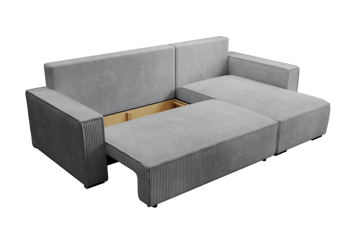 ECKSOFA CUDDY L, Eckcouch in L-Form mit Schlaffunktion und Bettkasten, Farbe: Grau, Cordstoff, Ottomane Rechts - Grau, Textil (240/140cm) - Storez24