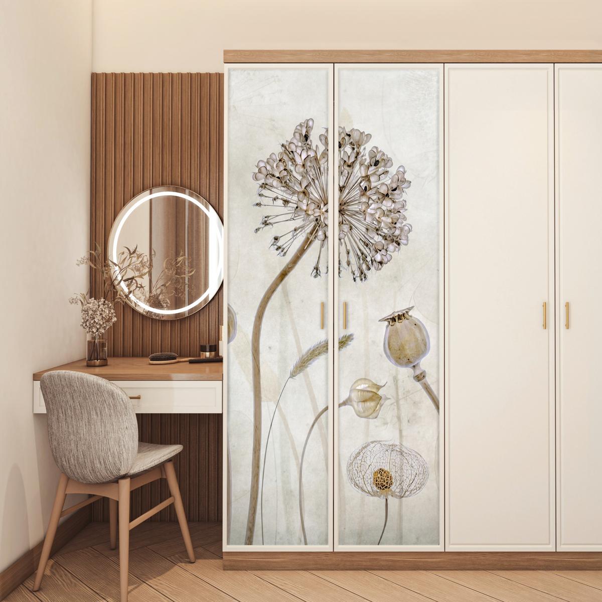 TÜRAUFKLEBER Selbstklebend - Blumen - Aquarell - Stilleben - Braun - Vintage 85x205 cm - Türtapete - Ecru, Kunststoff (85/205cm) - MuchoWow