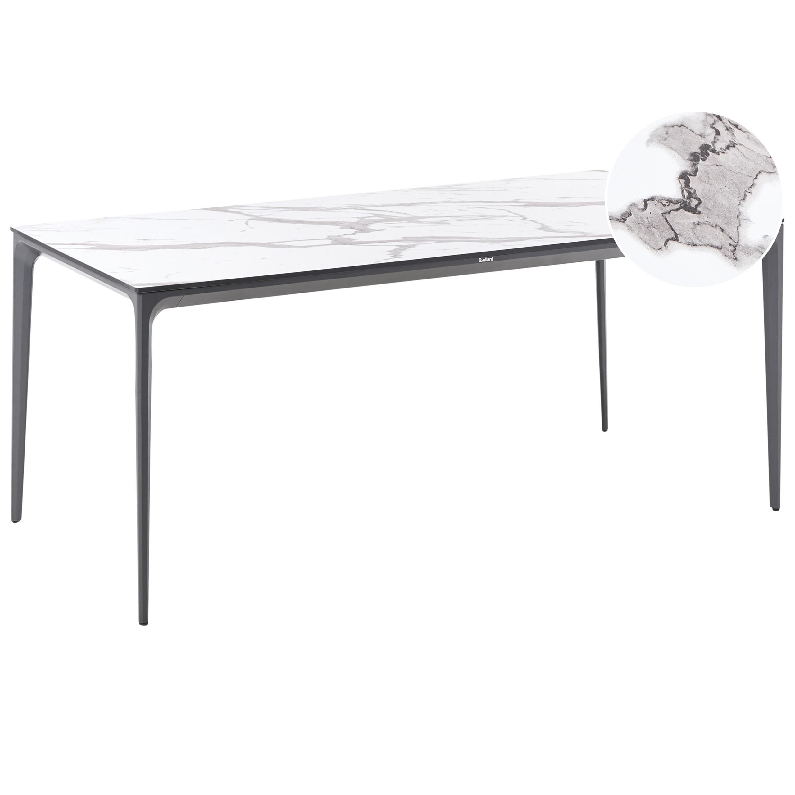 GARTENTISCH 180/90 cm Marmor Optik Weißer Marmor Sovareto - Dunkelgrau, Kunststoff (180/90/75cm) - Beliani