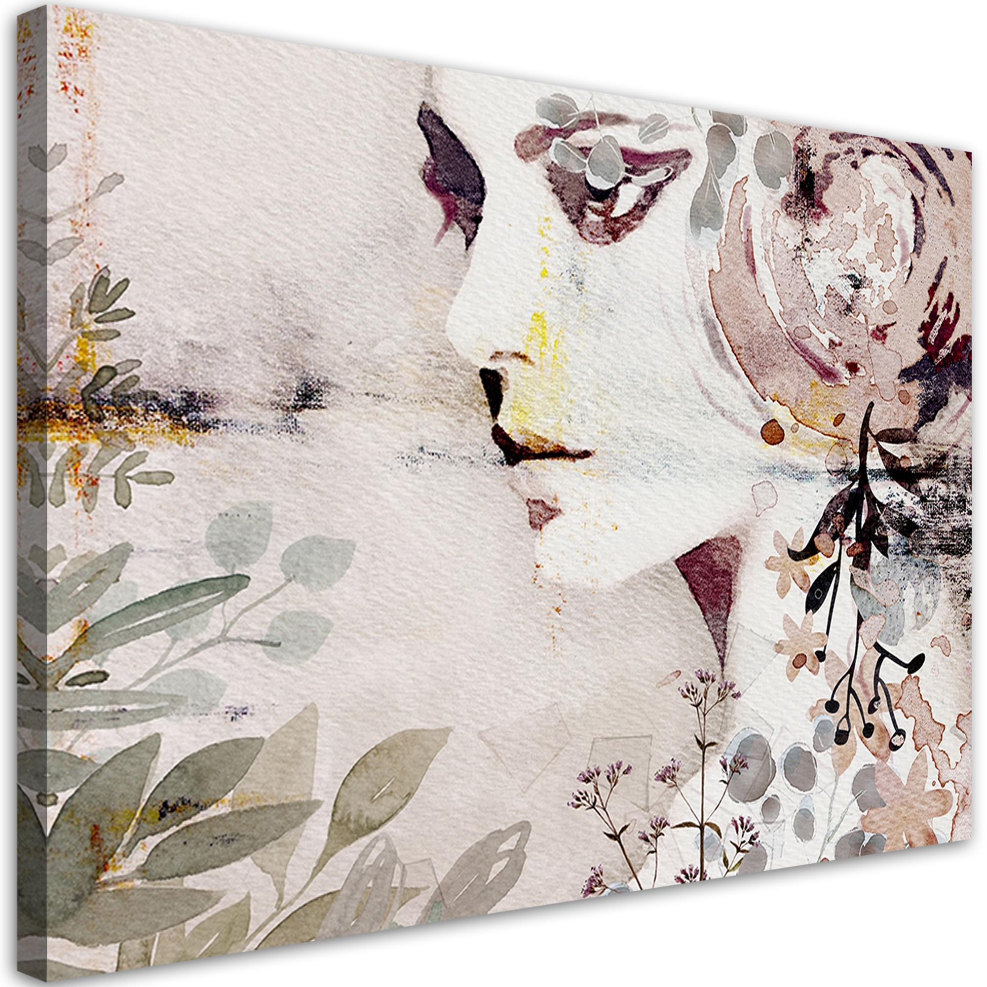 WANDBILD abstraktes frau gesicht mit blumen - Pink, Textil (60/40cm) - Feeby