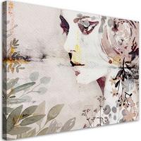 WANDBILD abstraktes frau gesicht mit blumen - Pink, Textil (60/40cm) - Feeby