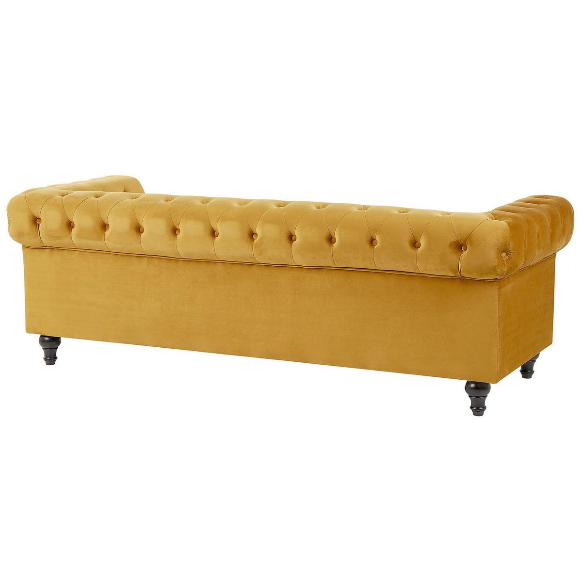 3-SITZER-SOFA Samtstoff Senfgelb Chesterfield - Gelb, Textil (201/70/75cm) - Beliani