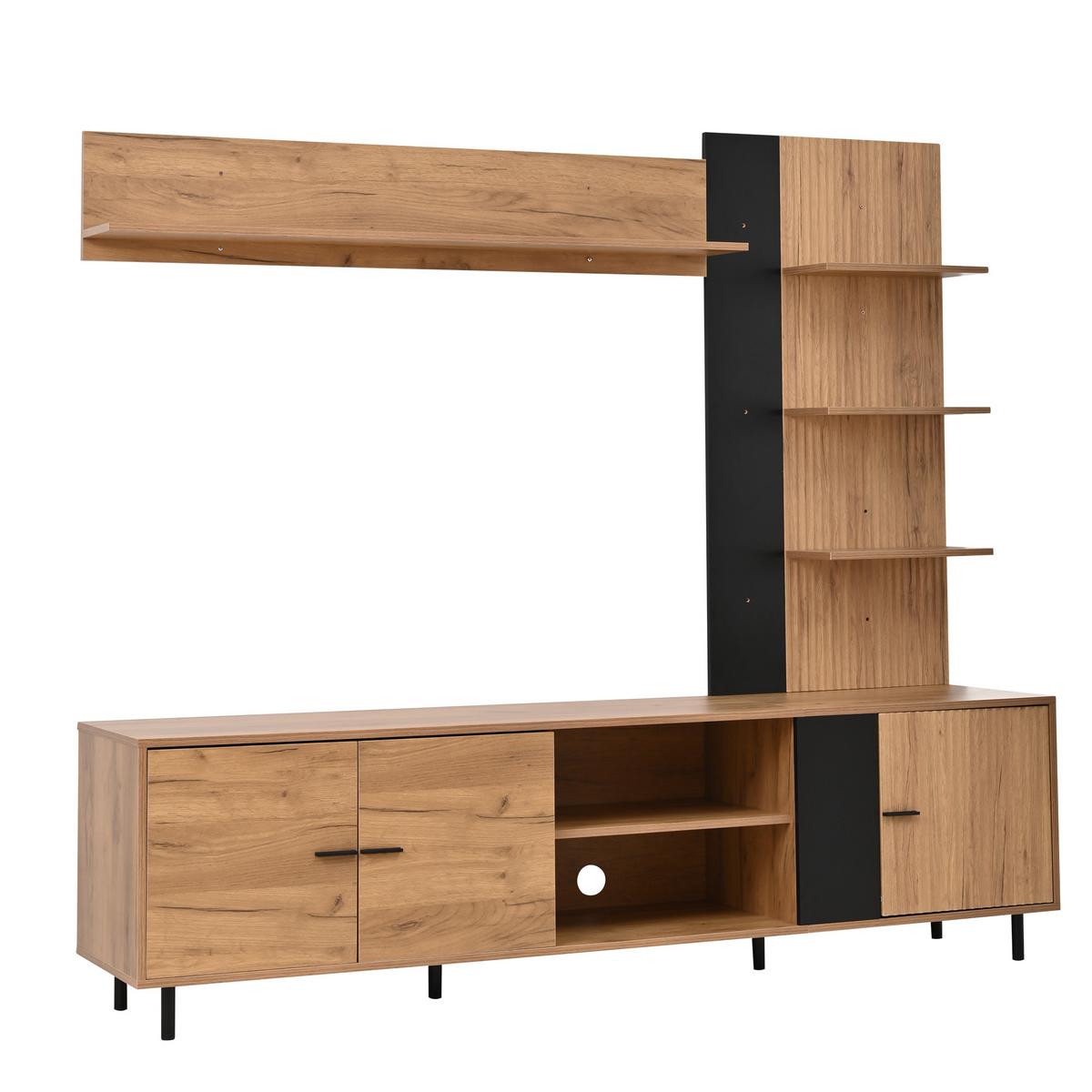 TV LOWBOARD set holz schwarz modern stauraum - Naturfarben, Holzwerkstoff (187.5/167/40cm) - Urban Meuble