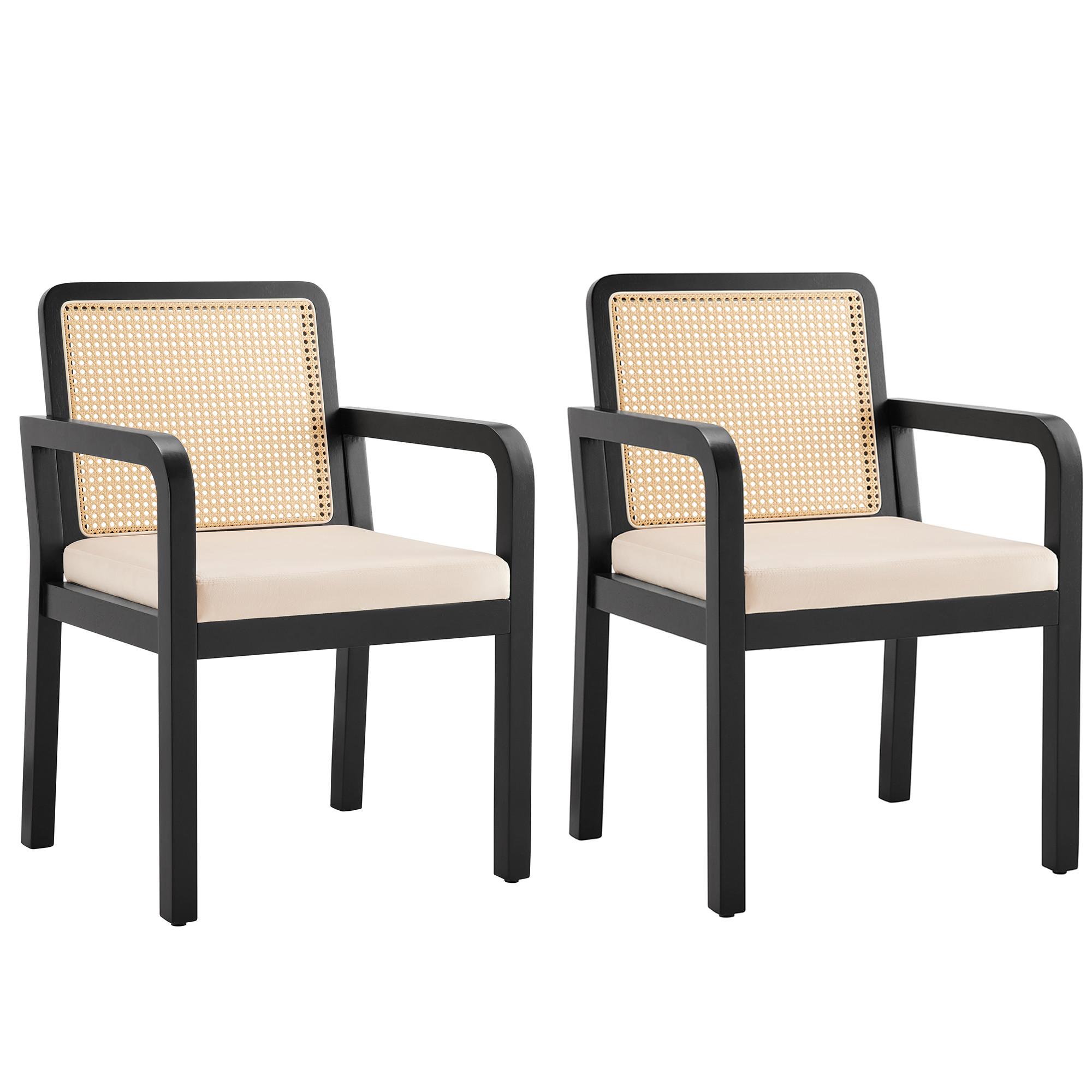 ESSZIMMERSTÜHLE 2er-Set mit Rattan-Rückenlehne - Beige, Holz (56/83/57cm) - Urban Meuble